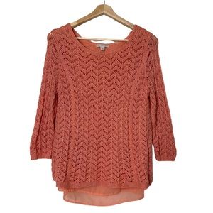 Womens Crochet Pointelle Knit Sweater Top Sz XL